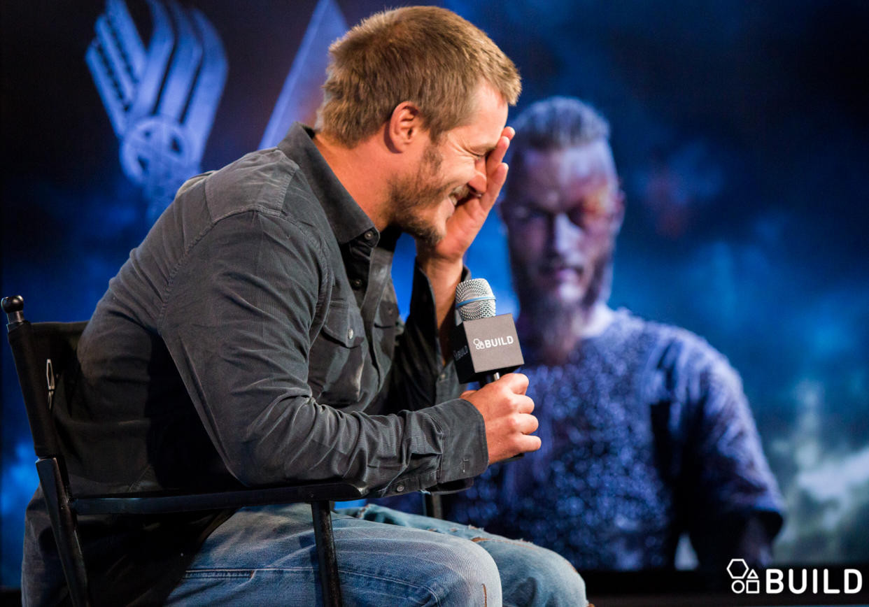 Travis Fimmel image from Vikings, showcasing his shaved head.