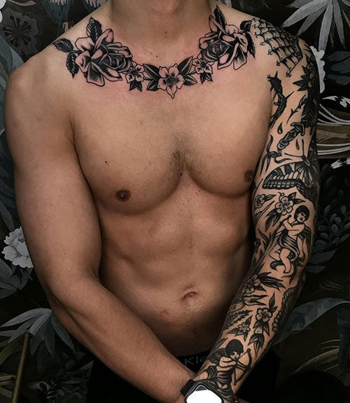 American Traditional Floral Tattoo Design For Men