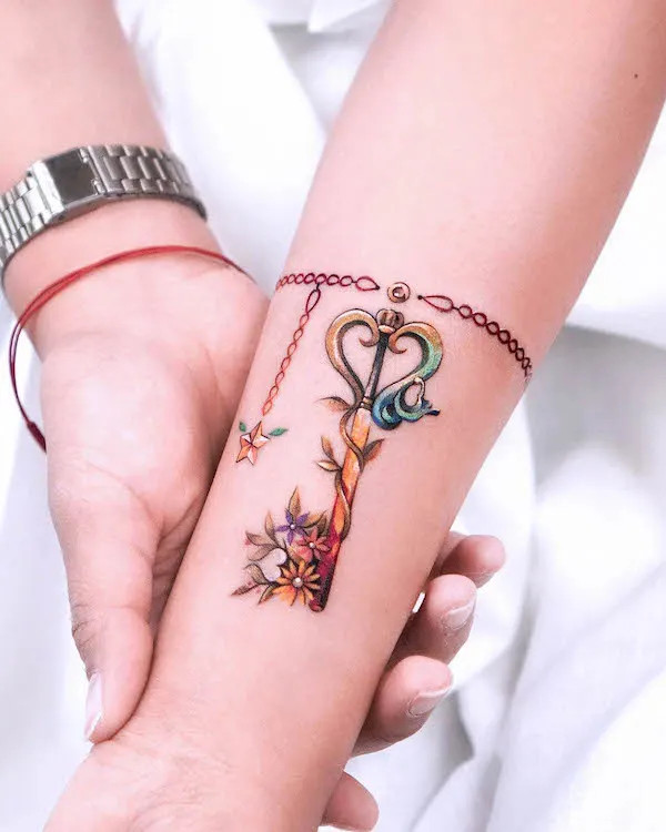 Kingdom Hearts inspired antique key tattoo by @eden_tattoo_