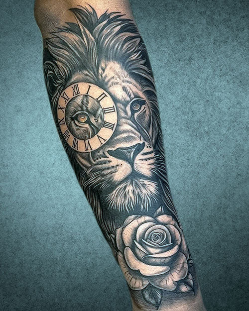 Beautiful Lion and Rose Tattoo Design For Men