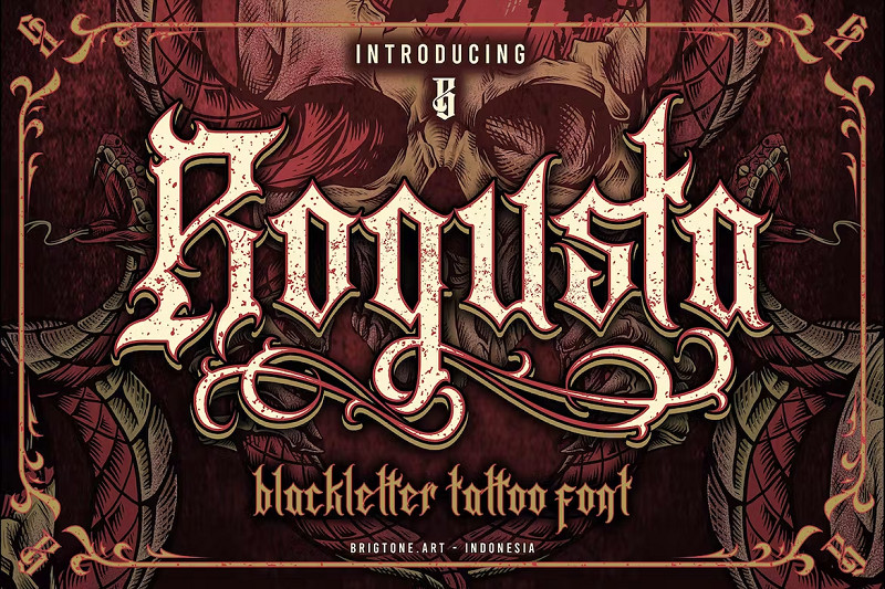 Rogusta tattoo font, a top pick for masculine designs due to its gothic style and sharp edges