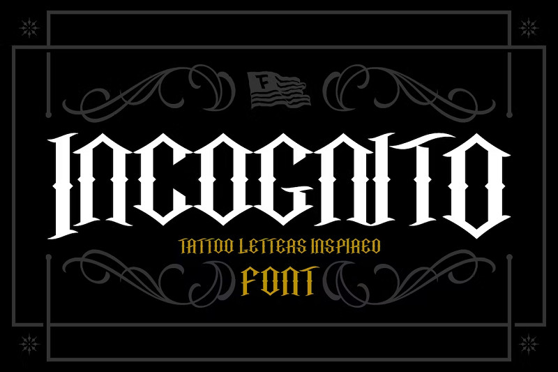 Incognito tattoo font, inspired by classic and vintage designs, perfect for bold statements in body art and merchandise