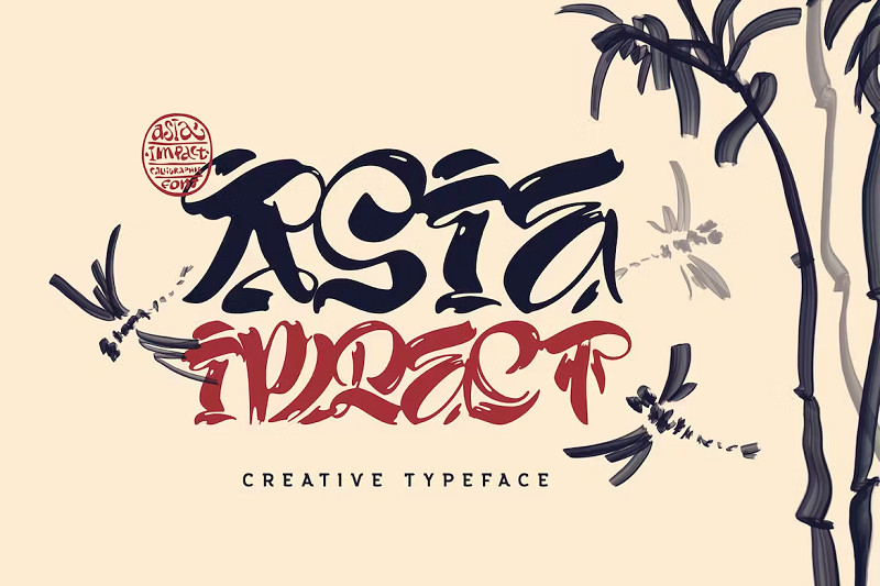 Asia Impact tattoo font, inspired by traditional Asian calligraphy, ideal for tattoo designs with authentic Eastern lettering