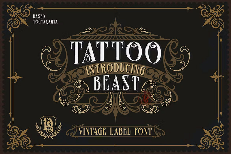 Tattoo Beast font, a vintage label font perfect for retro and steampunk tattoo designs with bold and clear lettering