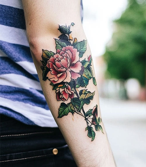Colorful Peony Tattoo For Men