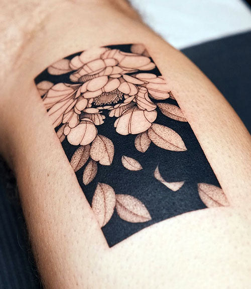 Creative Peony with Black Ink Background