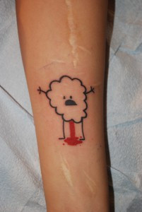 Don Hertzfeldt tattoo featuring stick figures