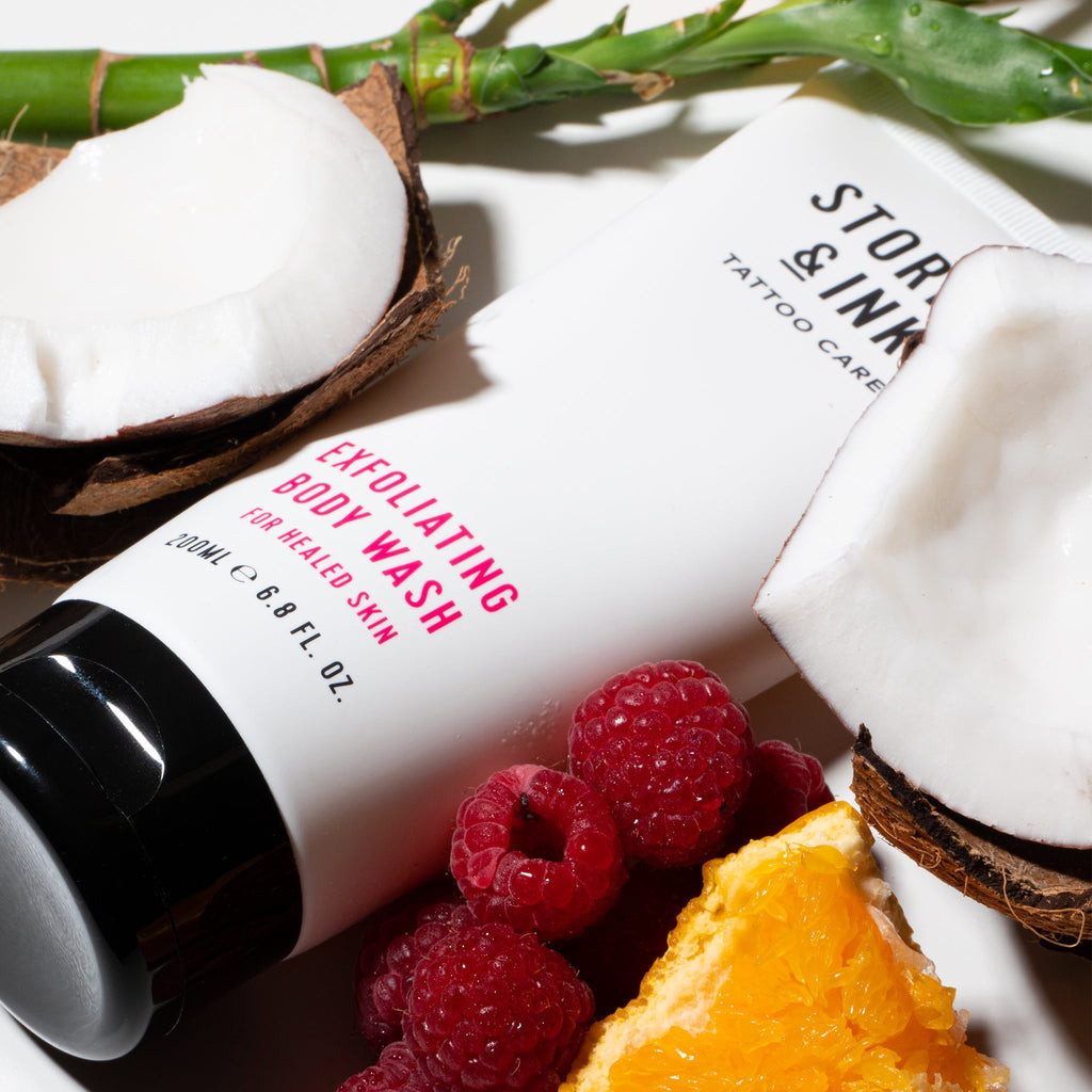 Stories & Ink Exfoliating Body Wash for tattoo preparation