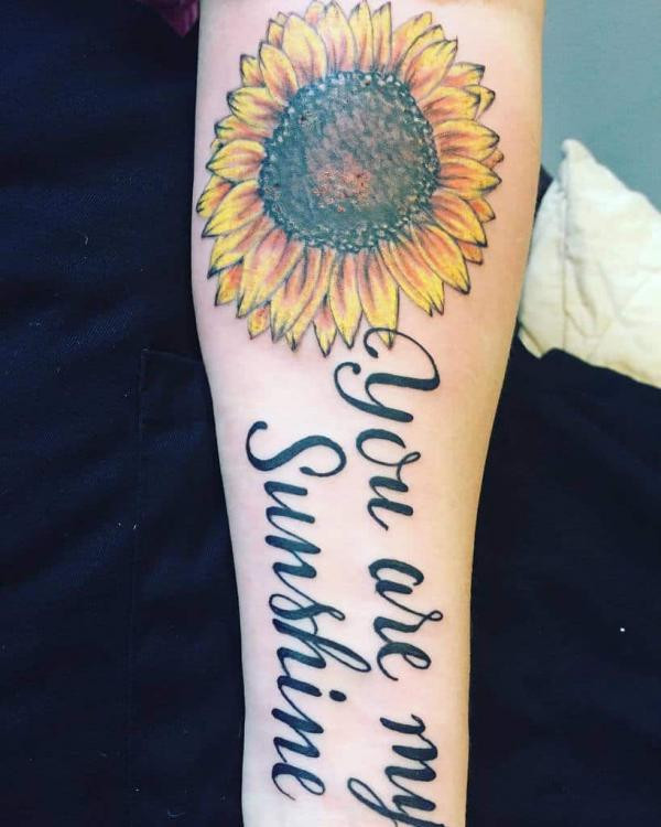 forearm you are my sunshine sunflower tattoo