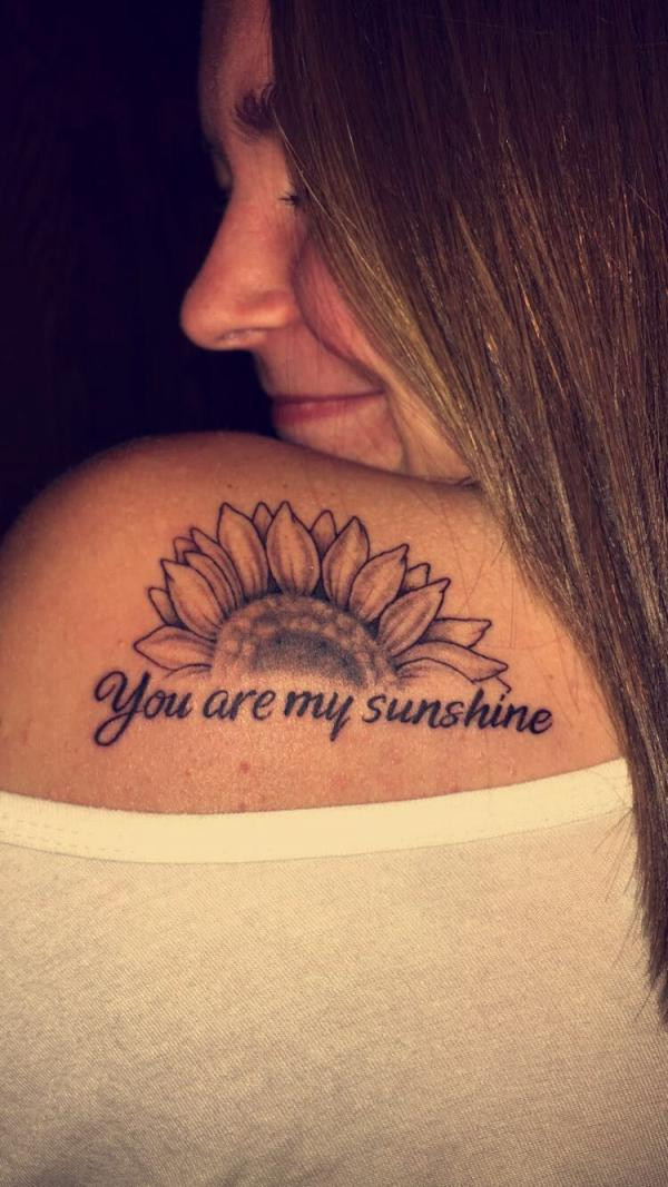 Half sunflower you are my sunshine shoulder tattoo