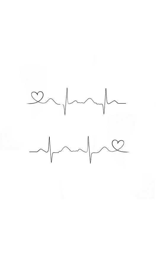 Minimalist heart and heartbeat line drawing, symbolizing love and vitality in a simple black line design.