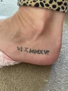Ingrid's tattoos commemorating significant dates and family