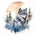 Wolf flash tattoo design in a watercolor style