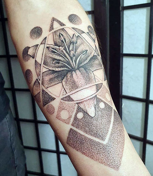 Masculine Lily Flower Tattoo with Phases of the Sun For Men