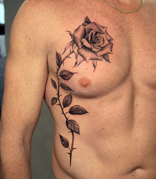 Masculine Rose Tattoo Artwork on Man