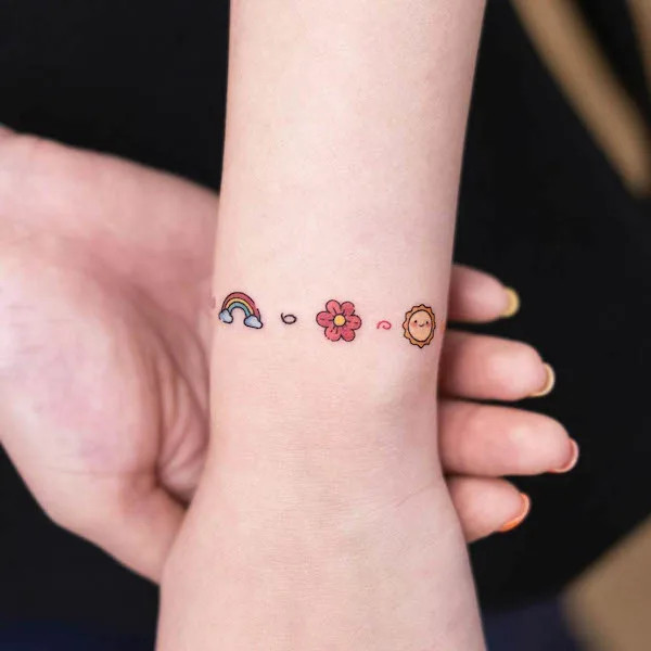 Delicate small symbols bracelet tattoo for girls by @tattoo_sarah_runrun