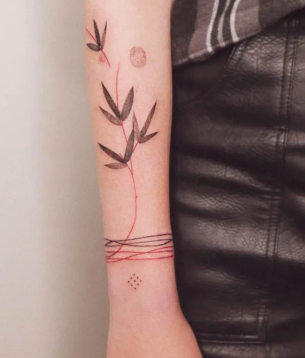 Creative strings and plants bracelet tattoo design by @kat_babai