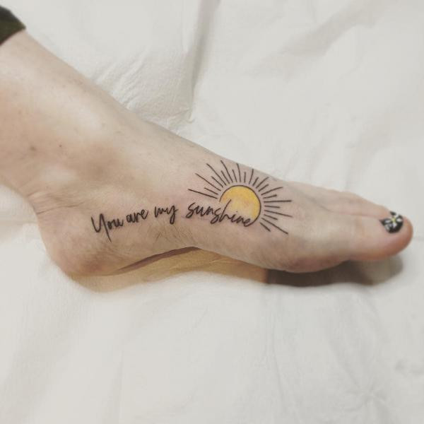 Sun you are my sunshine foot tattoo