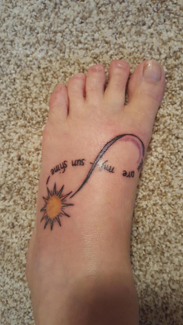 Sun You are my sunshine infinity foot tattoo