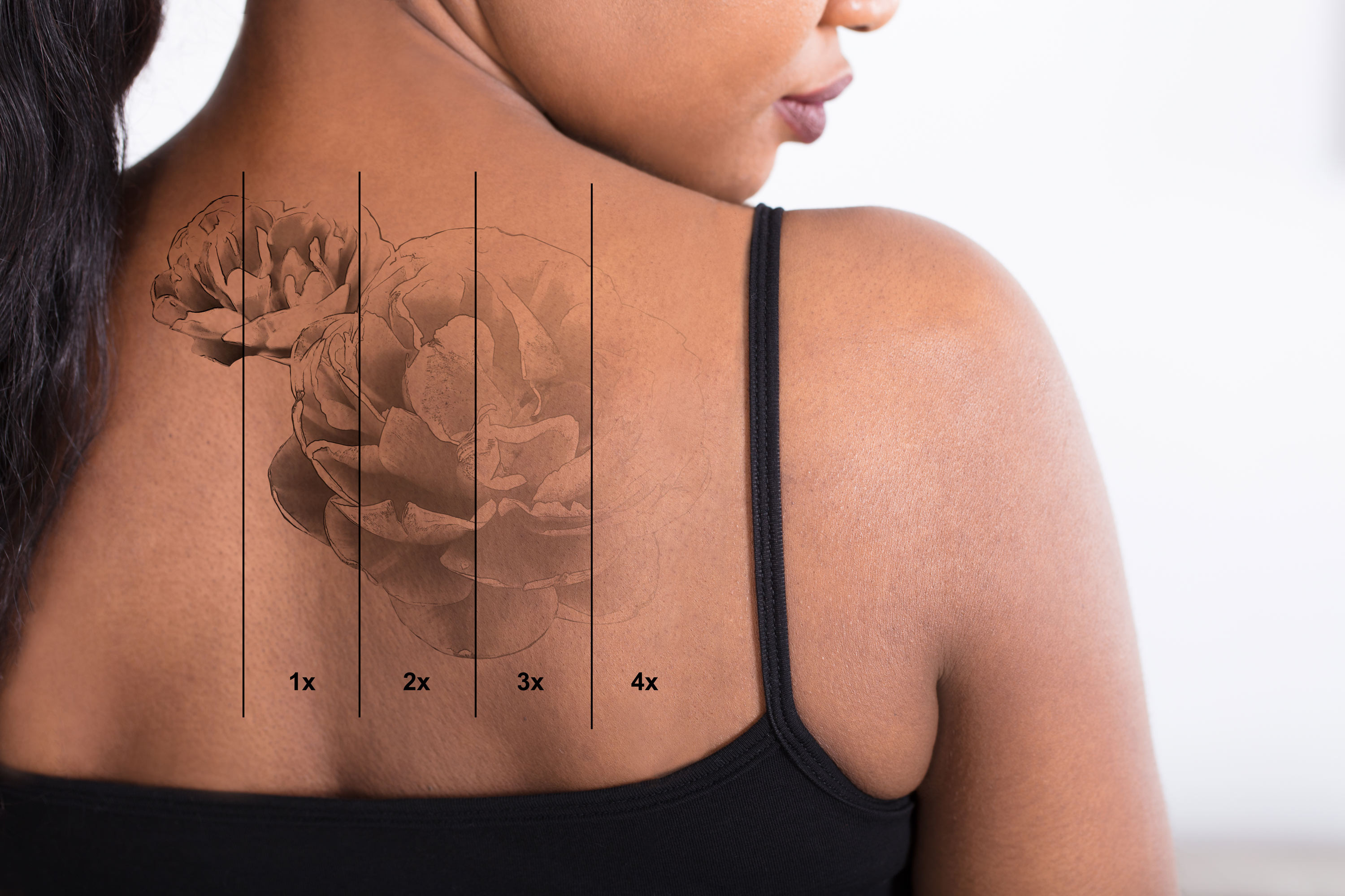 woman with back tattoo
