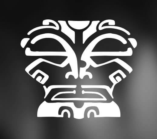 A Tiki tattoo, a semi-god figure representing protection and fertility