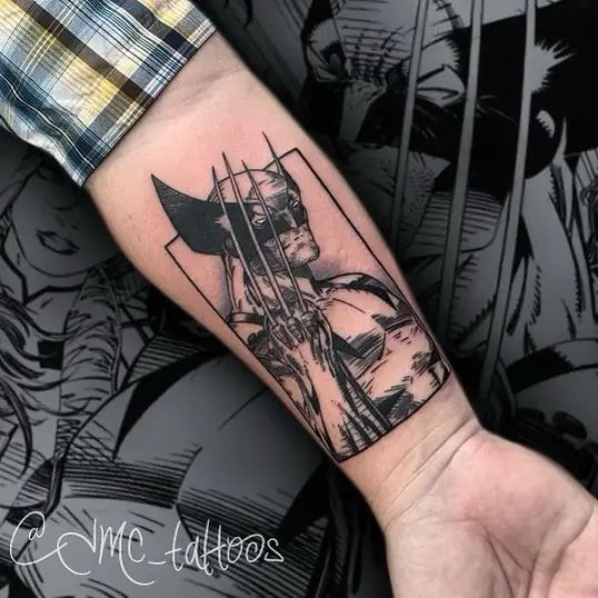 Wolverine tattoo featuring a portrait with a snarl created by Hhorlandotattoo on Instagram.