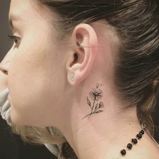 Woman Neck Tattoo Flower Design