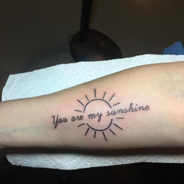 You Are My Sunshine and sun line work tattoo