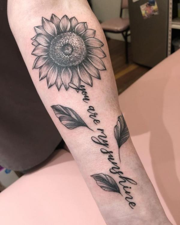 You Are My Sunshine forearm Tattoo black and grey